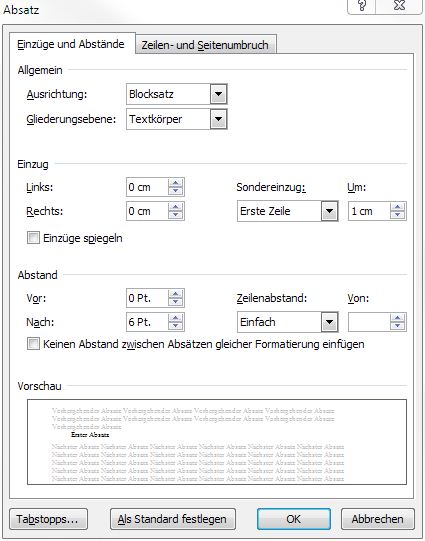 Word Standardeinstellungen Fur Fliesstext Anpassen